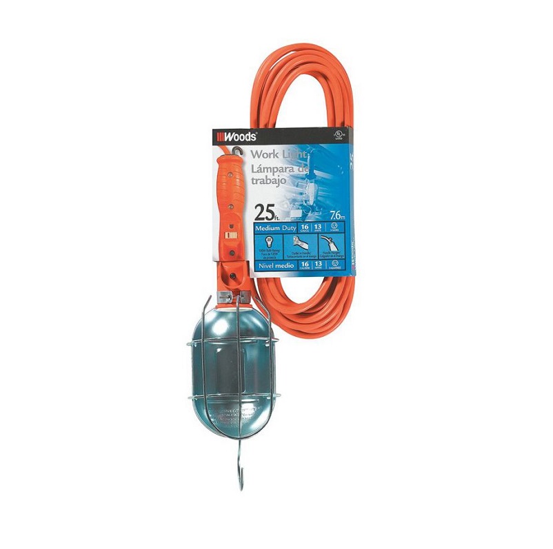 PORTABLE LIGHT 25' 16-3 WIRE 05427 - MTL GUARD W/SIDE OUTLT