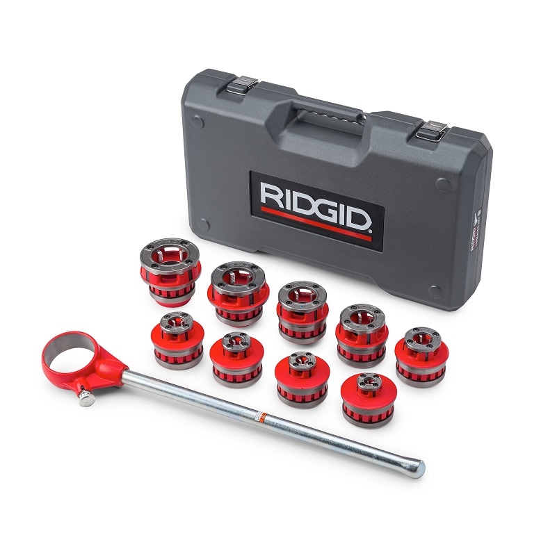 Exposed Manual Ratchet Threader Set 1/8" to 2" NPT Die Heads Included with Carrying Case Model 12-R 