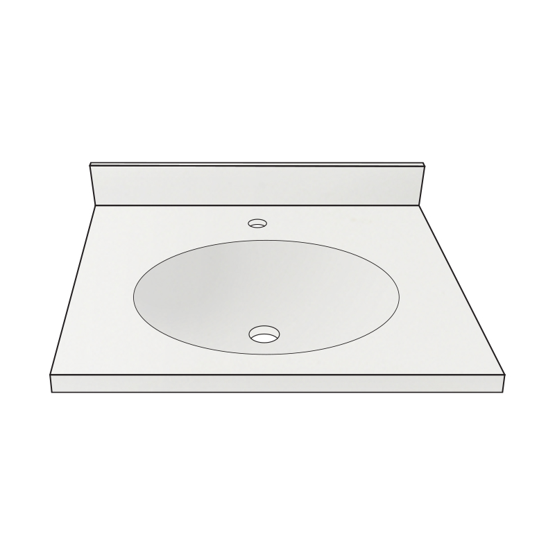 Vanity Top 19x17" w/4" Faucet Holes & Oval Bowl in White