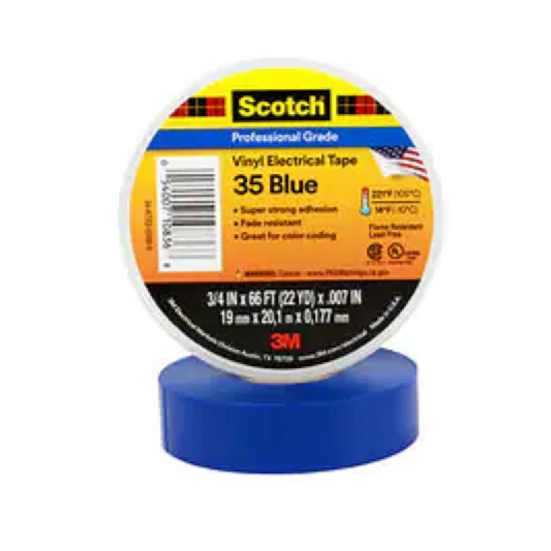 3M Scotch Vinyl Color Coding Electrical Tape #35 3/4"x66' 7 mil Blue