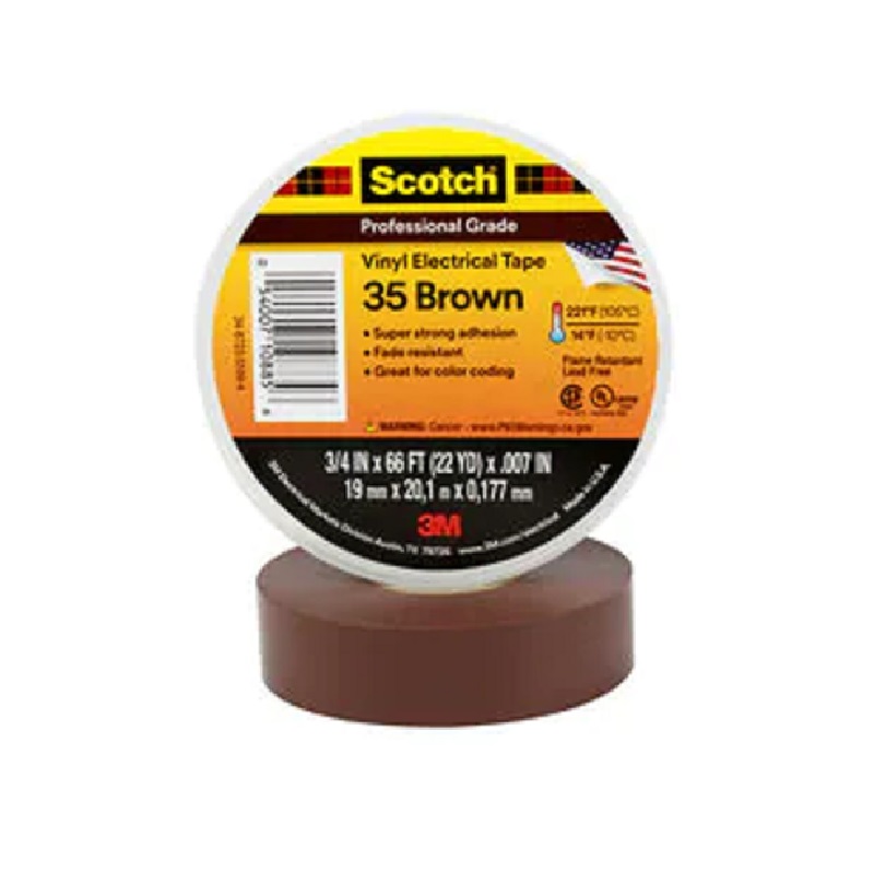 3M Scotch Vinyl Color Coding Electrical Tape #35 3/4"x66' 7 mil Brown