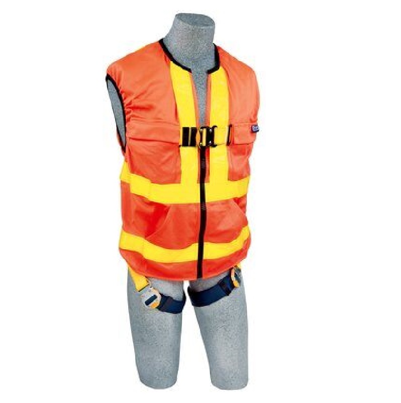 3M DBI-Sala Delta Vest Hi-Vis Reflective Workvest Harness, Quick-Connect Buckle Leg Straps, Orange