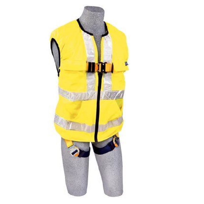 3M DBI-Sala Delta Vest Hi-Vis Reflective Workvest Harness, Quick-Connect Buckle Leg Straps, Yellow