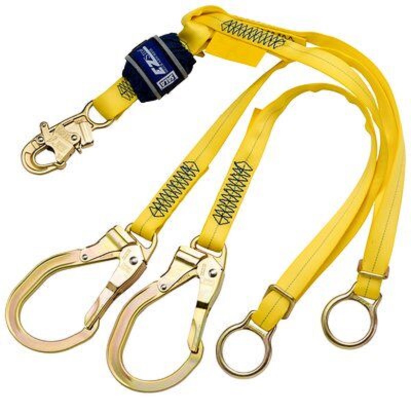 DBI Sala EZ Stop Tie-Back 100% Tie-Off Shock Absorbing Lanyard 6' Web Double-Leg with Adjustable D-Rings for Tie-Back & Snap Hook at Center & Steel Rebar Hooks at Leg Ends