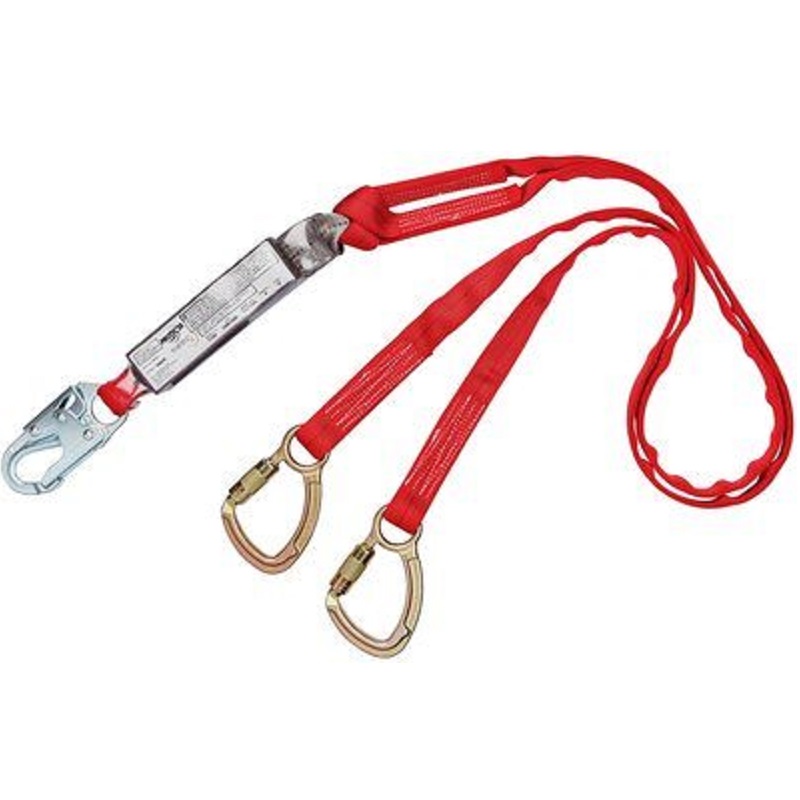 Protecta PRO Pack Tie-Back 100% Tie-Off Shock Absorbing Lanyard 6' Double-Leg with Tie-Back Web & Snap Hook at Center & Tie-Back Carabiner at Leg Ends 