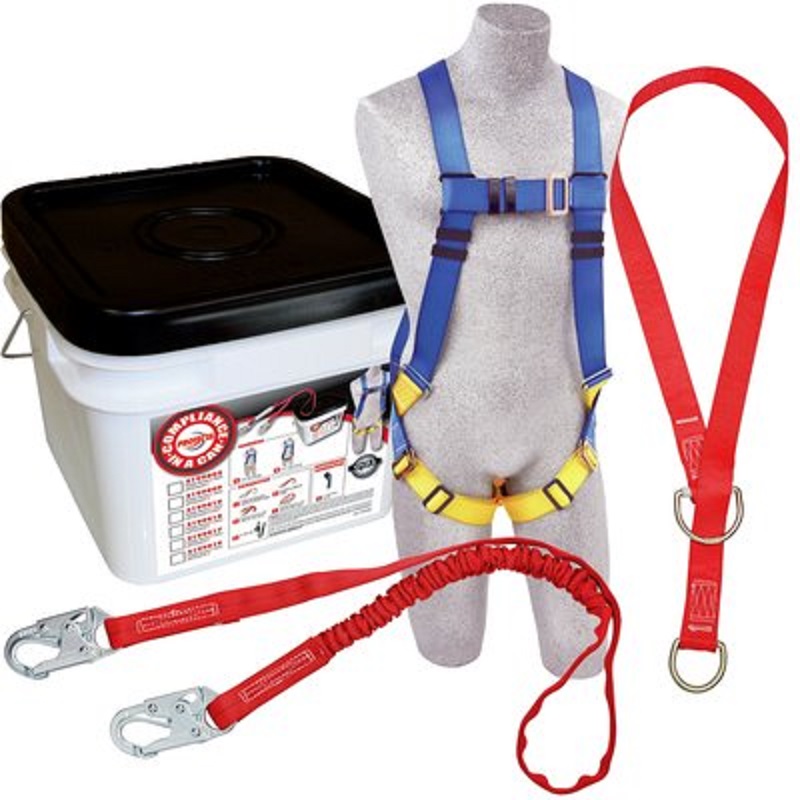 Protecta Compliance in a Can Light Roofer's Fall Protection Kit All Purpose Includes First Harness, PRO-Stop 6' Single-Leg Shock Absorbing Lanyard, 6' Web Tie-Off Adapter & Bucket 
