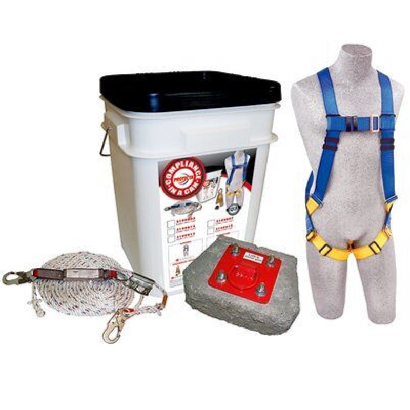 Protecta Compliance in a Can Roofer's Fall Protection Kit Concrete or Steel Includes Plate Anchor, First Harness, Rope Adjuster with Lanyard, 50' Lifeline & Bucket 