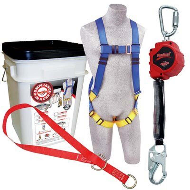 Protecta Compliance in a Can Roofer's Fall Protection Kit All Purpose Includes 6' Web Tie-Off Adapter, First Harness, Rebel 11' Self Retracting Lifeline & Bucket 