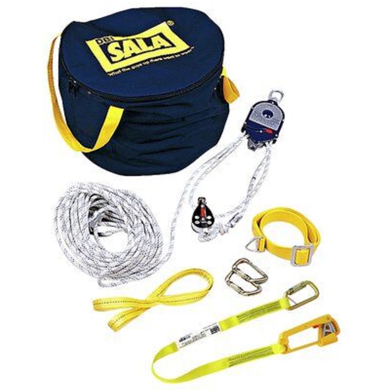 DBI Sala Rollgliss RPD Rescue & Positioning Kit with 100' of 3/8" Kernmantle Rope Lifeline, 3:1 Ratio, Pulleys, Anchor Straps, 2 Carabiners & Carrying Bag 