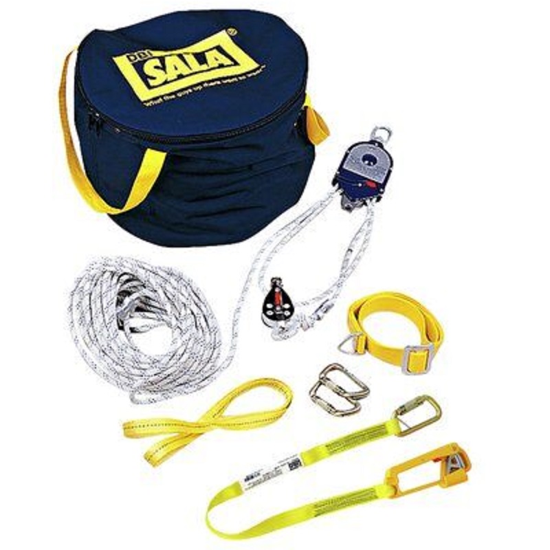DBI Sala Rollgliss RPD Rescue & Positioning Kit with 100' 3/8" Kernmantle Rope Lifeline, 4:1 Ratio, Pulleys, Anchor Straps, 2 Carabiners & Carrying Bag 