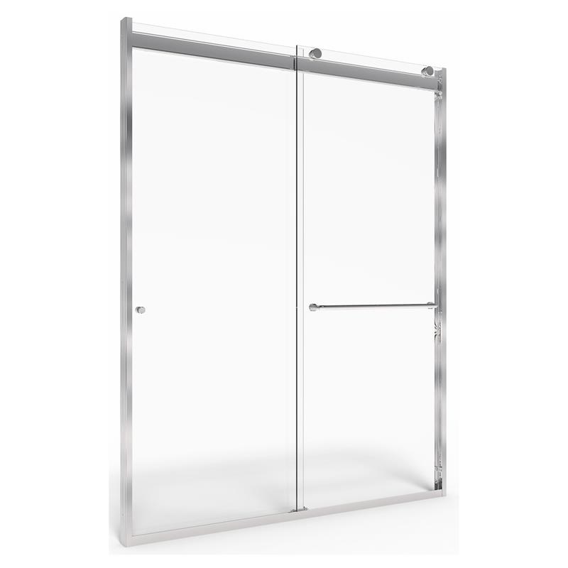 Semi-Frameless 56" to 60" x 70" Top-Roller Sliding Shower Door in Brushed Nickel w/Clear Glass