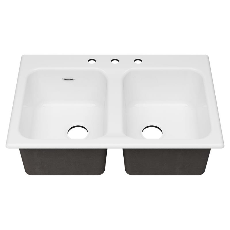 Quince 33x22" Cast Iron 3-Hole Drop-In Kitchen Sink in Brilliant White