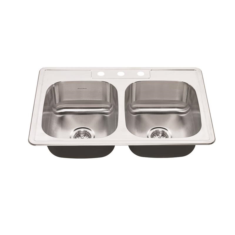 Colony 33x22" Stainless Steel 3-Hole Drop-In Double Bowl Kitchen Sink