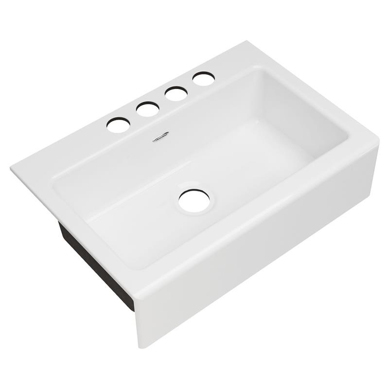 Delancey 33x22" Cast Iron 4-Hole Apron Front Kitchen Sink in Brilliant White