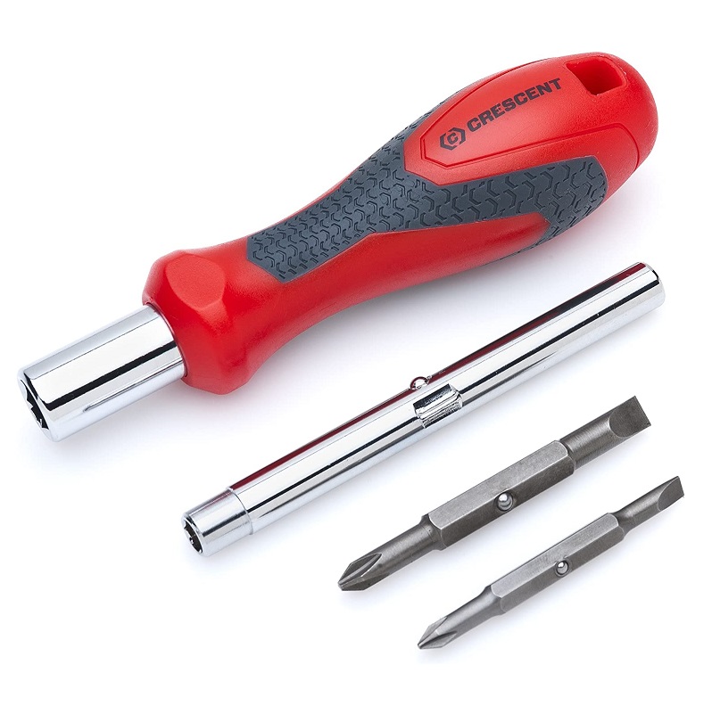 Screwdriver 7-in-1 Dual Material Handle Interchangeable Bits Slotted, Phillips & Nut Drive