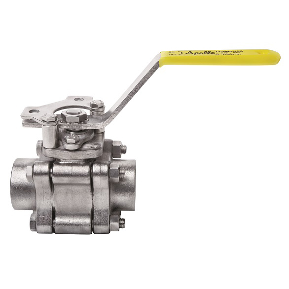 Ball Valve 1" 316 Stainless Steel Socketweld 3-Piece Full Port Class 600 with Graphie Packing & Seal, PTFE/PEEK Bearing  Max Pressure 250 PSIG Saturated Steam