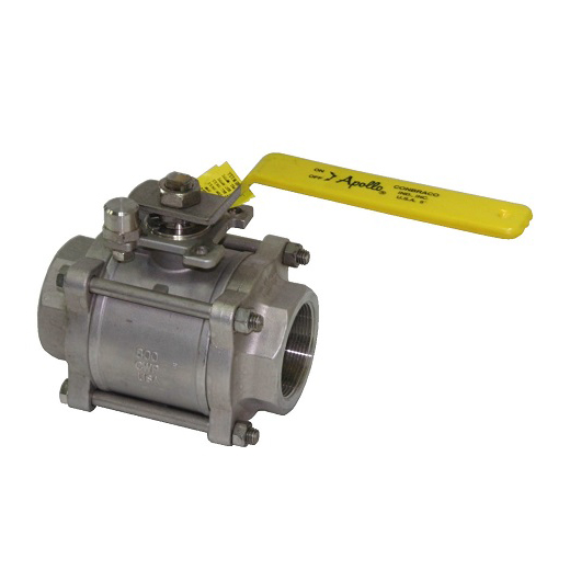 Ball Valve 2" 316 Stainless Steel Threaded 3-Piece Full Port with Actuator Ready ISO Mounting Pad  Max Pressure 800 PSIG CWP non-shock,150 PSIG Saturated Steam