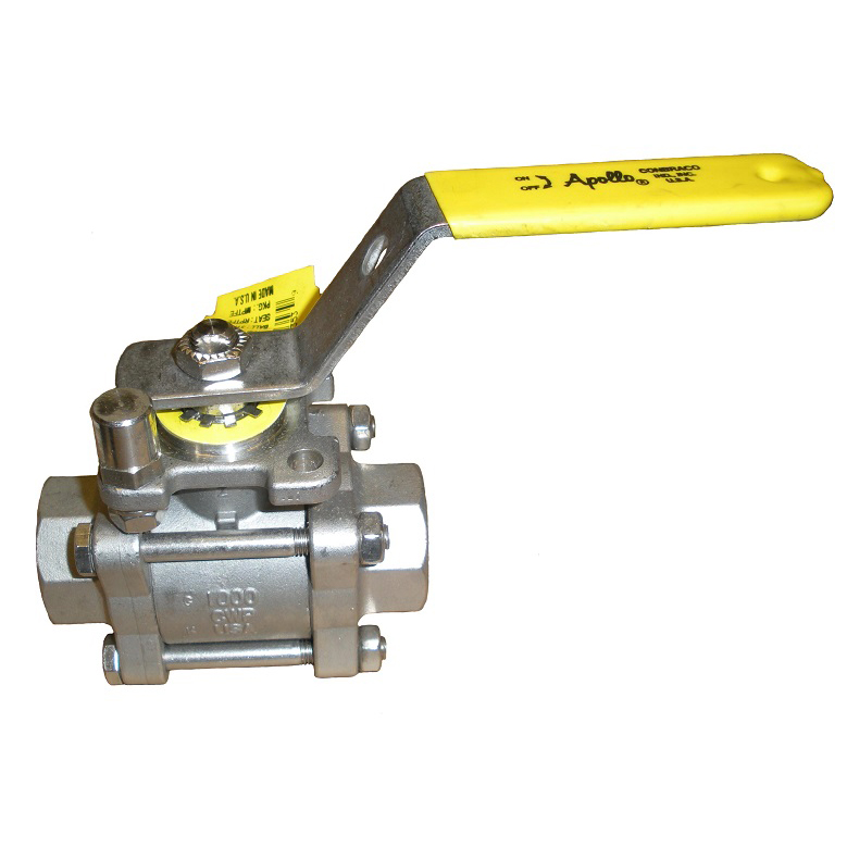 Ball Valve 2" 316 Stainless Steel Threaded 3-Piece Full Port with Actuator Ready ISO Mounting Pad and Latch-Lock Lever  Max Pressure 800 PSIG CWP non-shock,150 PSIG Saturated Steam
