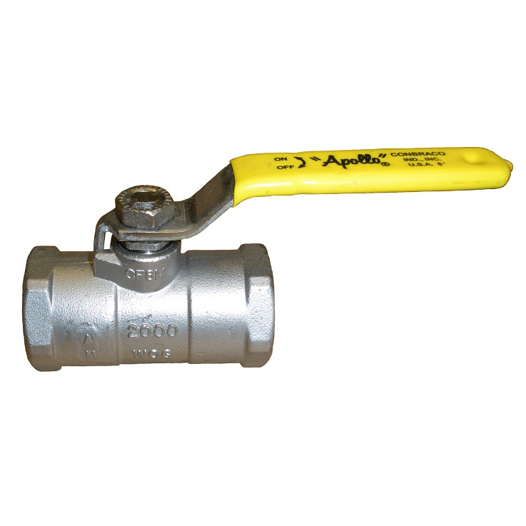 Ball Valve 2" 316 Stainless Steel Threaded 1-Piece Reduced Port with Stainless Steel Latch-Lock Lever & Nut  Max Pressure 1500 PSIG CWP non-shock,150 PSIG Saturated Steam