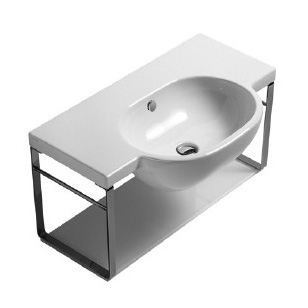 Sfera 46.85" Wall-Hung Sink Frame Aluminum in Chrome w/White Painted Glass Shelf