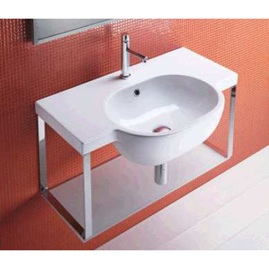 Sfera 25.2" Wall-Hung Sink Frame Aluminum in Chrome w/White Painted Glass Shelf