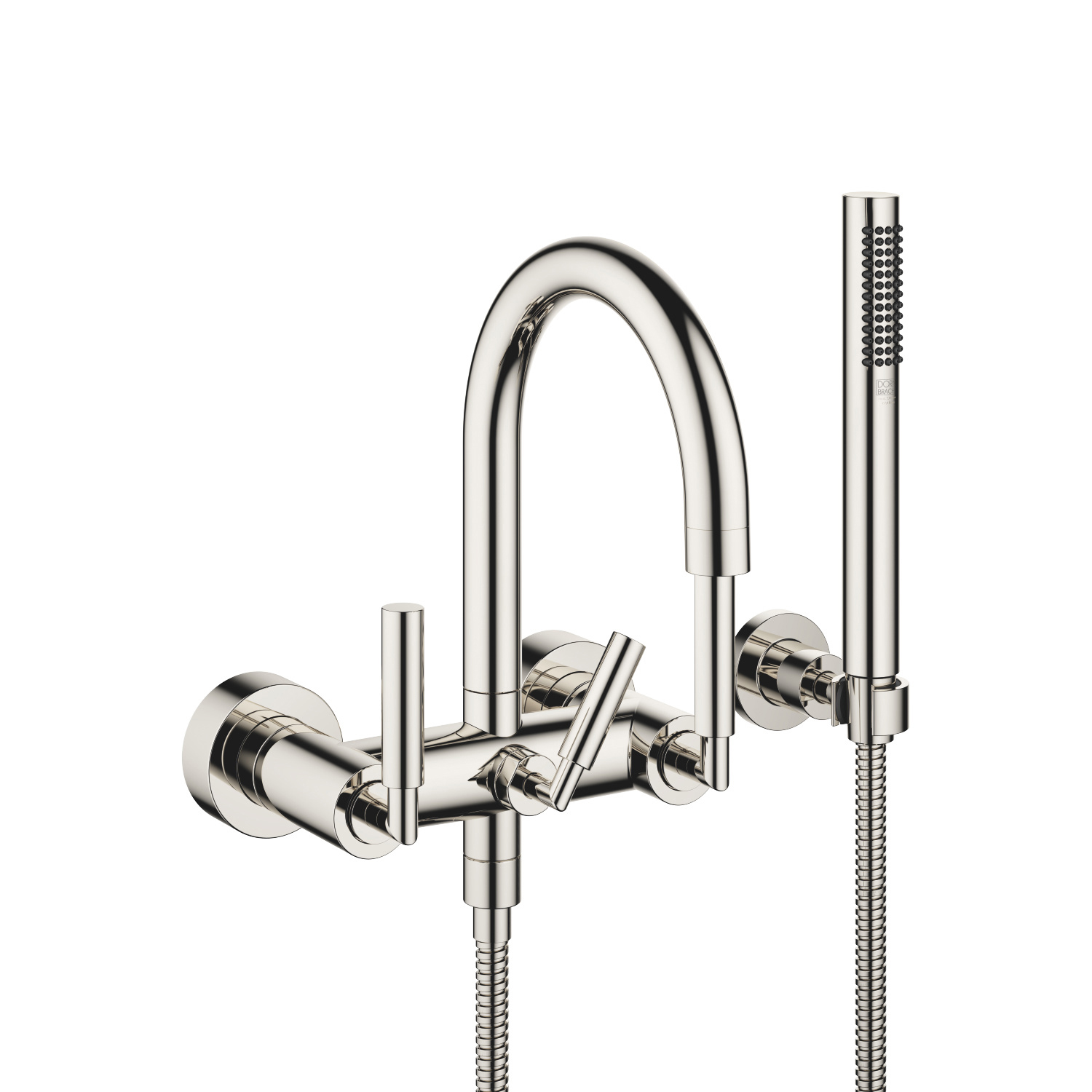 Tara. Wall Mounted Tub Faucet Plus Hand Shower In Platinum