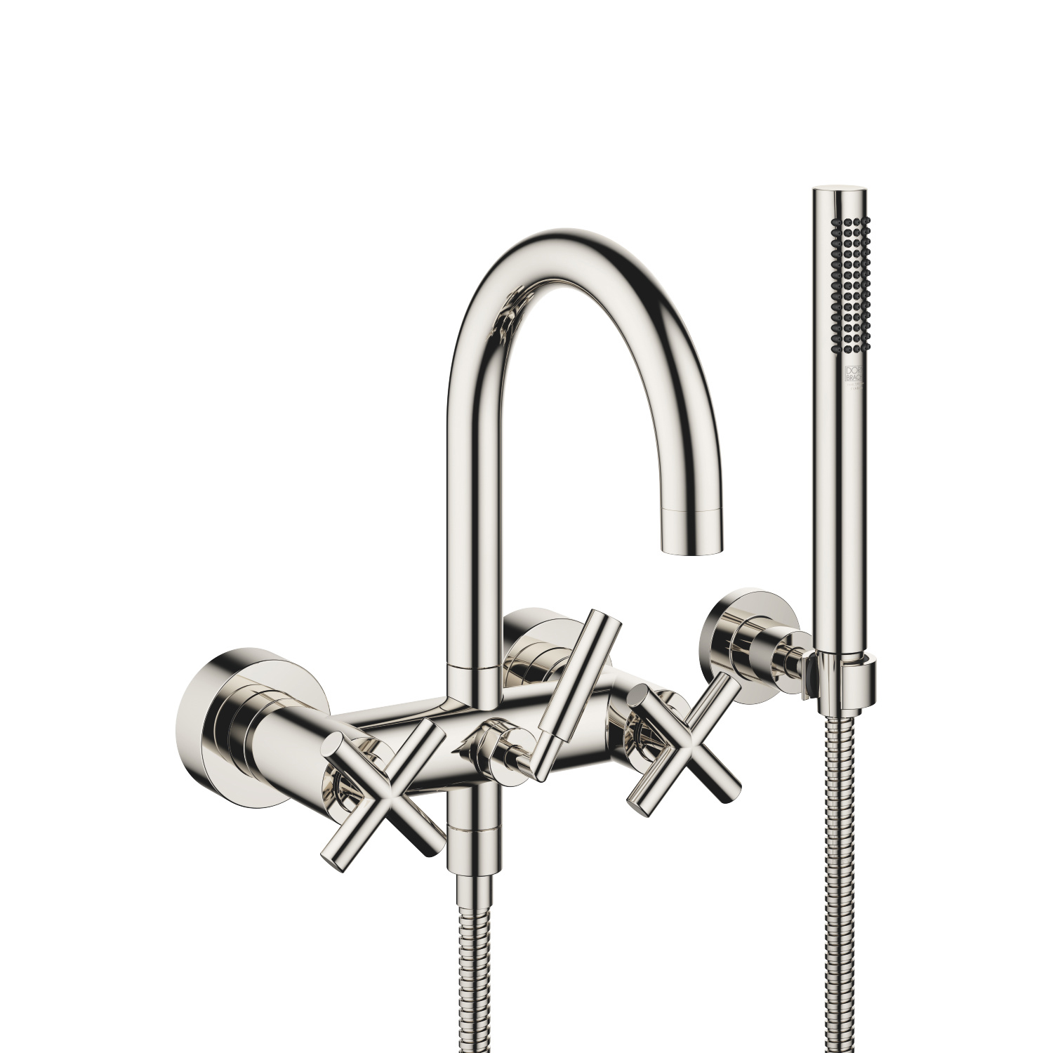 Tara. Wall Mounted Tub Faucet Plus Hand Shower In Platinum