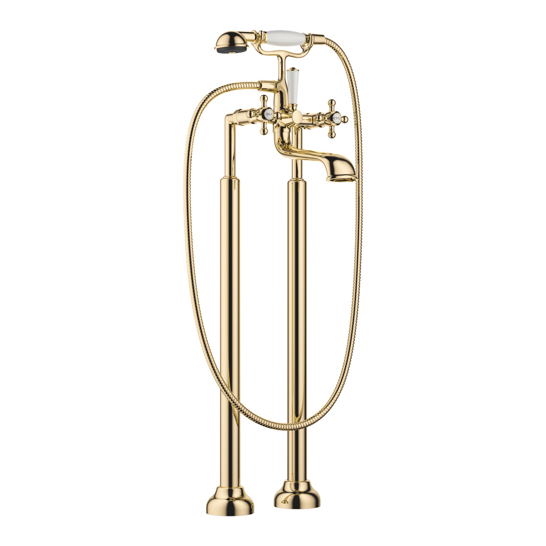 Madison Floor Mounted Tub Faucet Plus Hand Shower In Durabrass