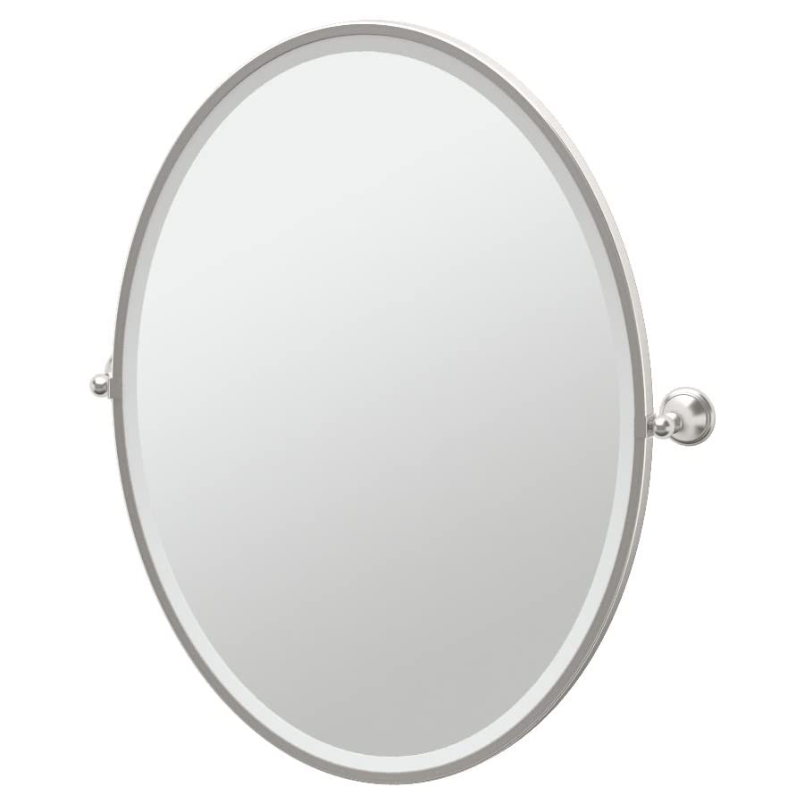 Laurel Ave 25x33" Pivot Framed Oval Mirror in Satin Nickel