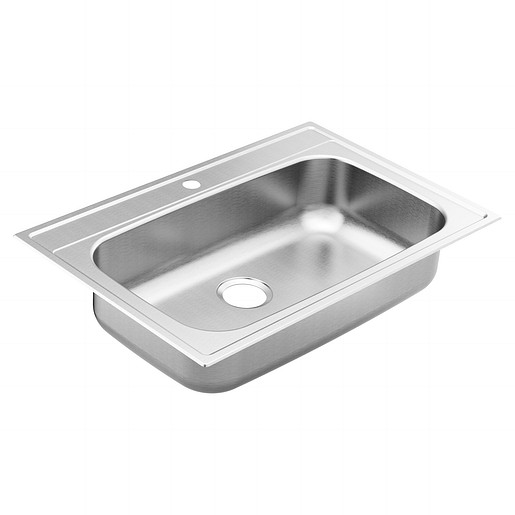 1800 Series 33x22x7" SS Single Bowl Kitchen Sink, 1 Hole