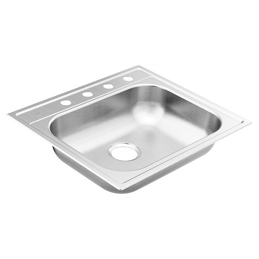 2000 Series 25x22x5-1/2" SS Single Bowl Kitchen Sink, 4 Holes