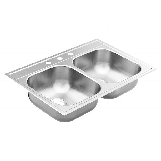 2000 Series 33x22x7" SS Equal Double Bowl Sink w/3 Holes