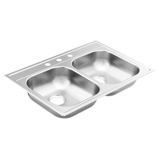 2000 Series 33x22x5-1/2" SS Equal Double Bowl Sink w/3 Holes