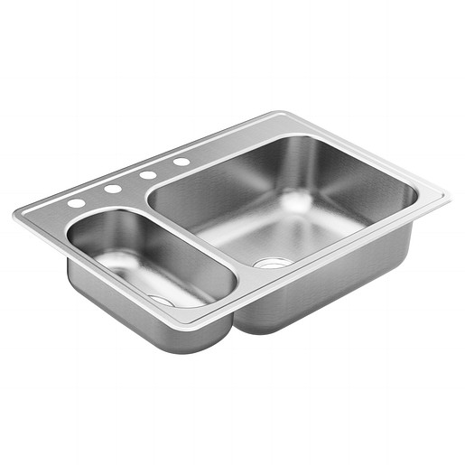 2000 Series 33x22x8-1/2" SS Double Bowl Sink w/4 Holes