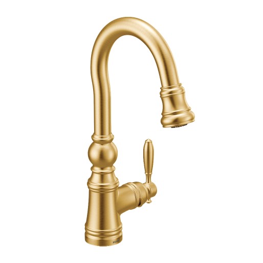 Weymouth Single Hole Pulldown Bar Faucet in Brushed Gold