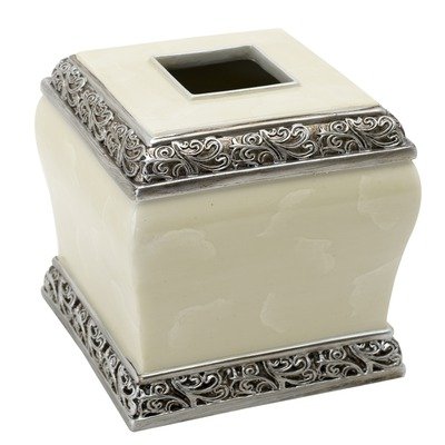 Encino Tissue Box Cover in Warm Marble/Brushed Nickel