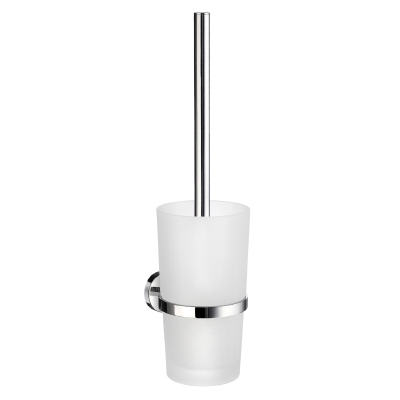 Home Toilet Brush w/Frosted Glass Holder in Polished Chrome