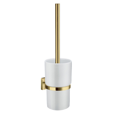 House Toilet Brush w/Holder in Polished Brass
