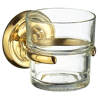 Villa Clear Glass Tumbler w/Holder in Polished Brass