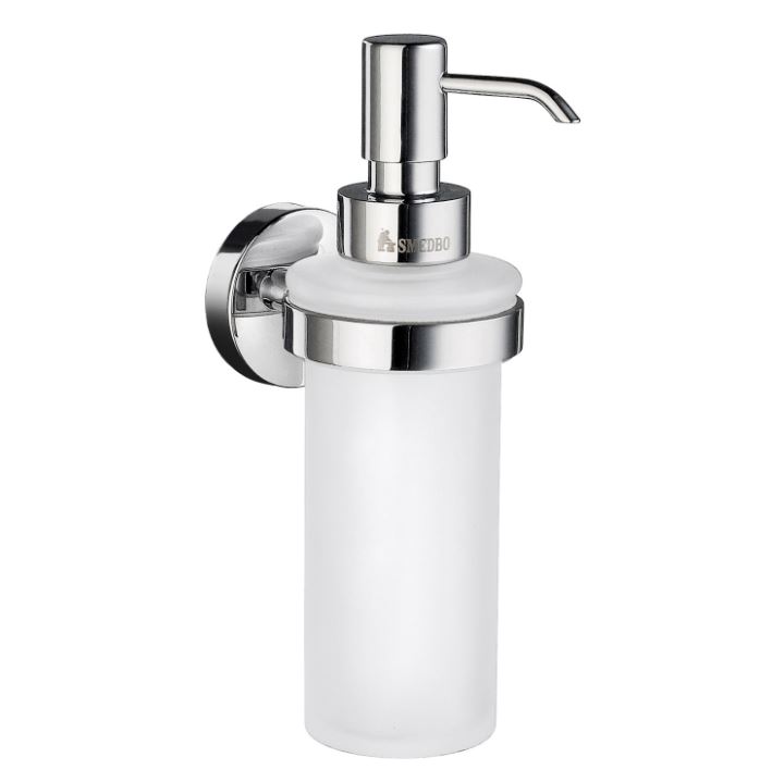 Home Frosted Glass Soap Dispenser w/Holder in Polished Chrome