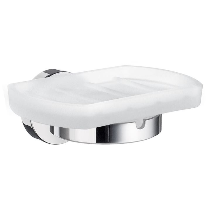 Home Frosted Glass Soap Dish w/Holder in Polished Chrome