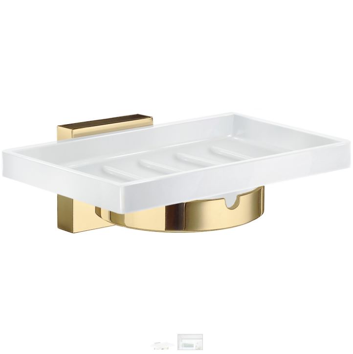 House Porcelain Soap Dish w/Holder in Polished Brass
