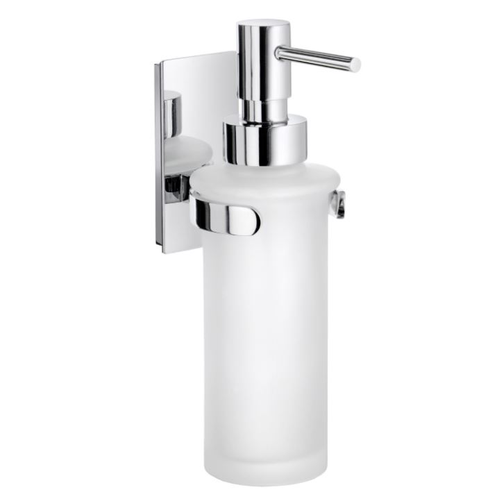 Pool Frosted Glass Soap Dispenser w/Holder in Polished Chrome