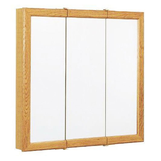 Tri-View Medicine Cabinet 24"x26"x4-1/2" Wood Body Oak Frame