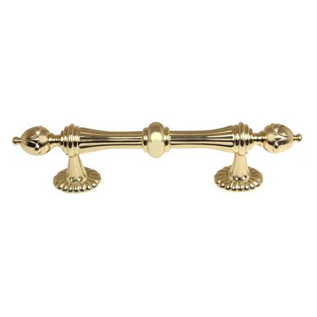 Ornate 4" Pull w/Polished Brass, No Lacquer Finish