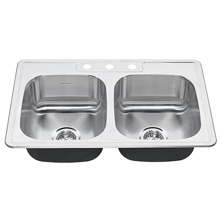 Colony 33x22x6" Stainless Steel Double Bowl Sink w/3 Holes & Waste Fittings