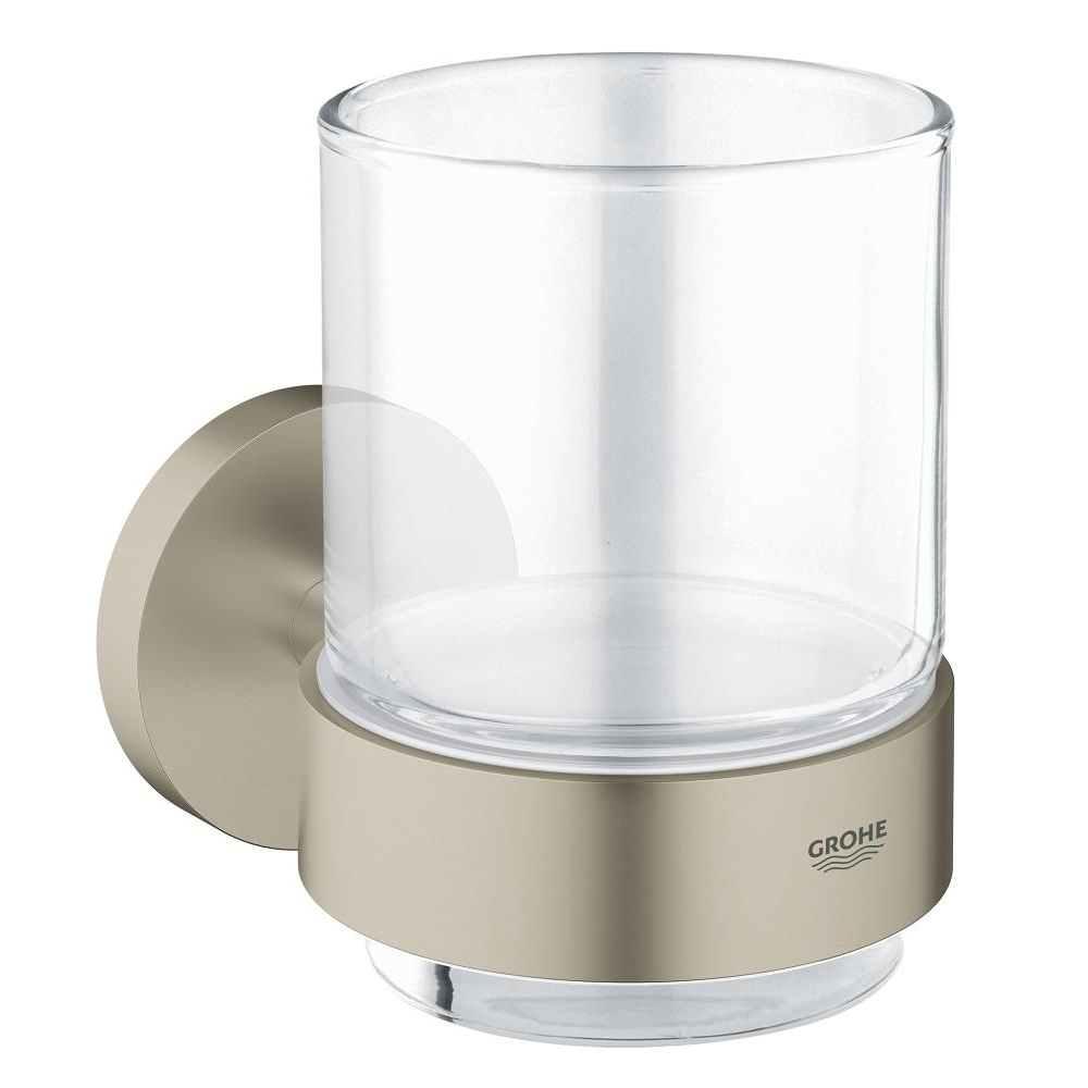 Essentials Crystal Glass Tumbler w/Holder in Brushed Nickel