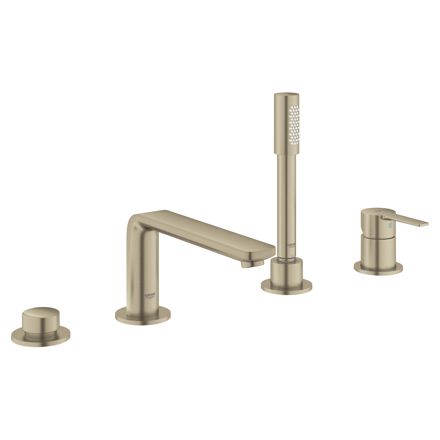 Lineare Deck Mounted Tub Faucet Plus Hand Shower In Brushed Nickel