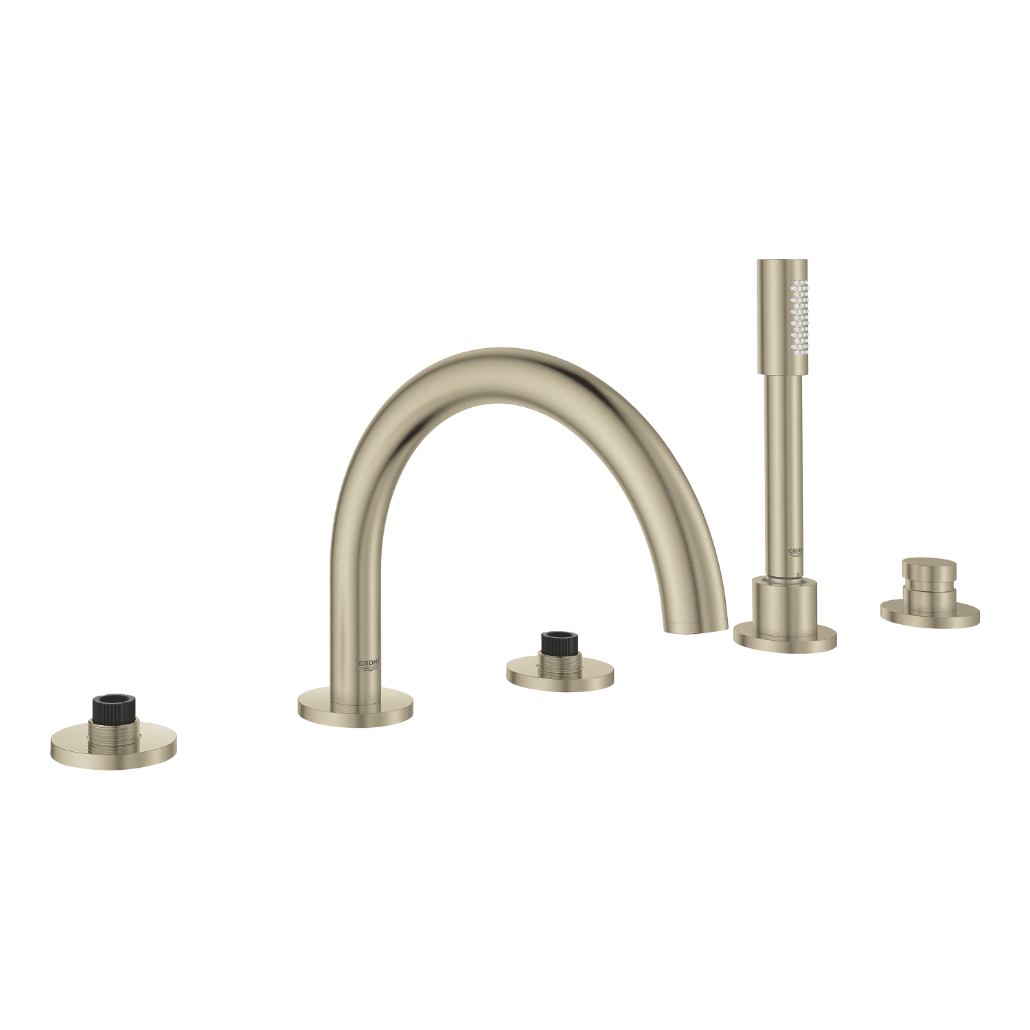 Atrio Deck Mounted Tub Faucet Plus Hand Shower In Brushed Nickel  