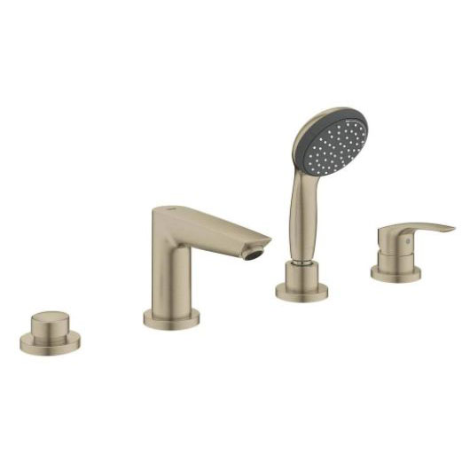 Eurosmart Deck Mounted Tub Faucet W/Spout Plus Hand Shower In Brushed Nickel